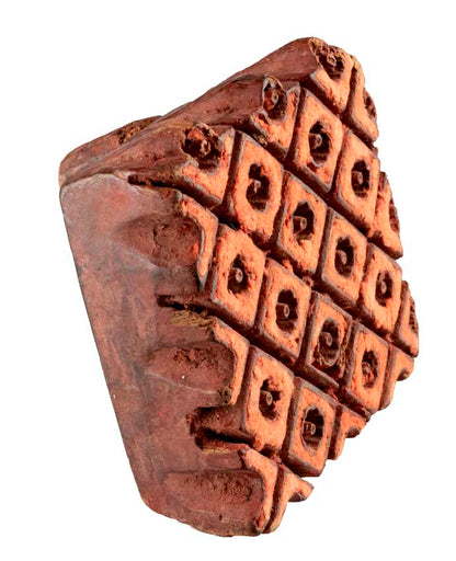Ancien Tampon Indien En Bois Batik – Bunta Motif Géométrique