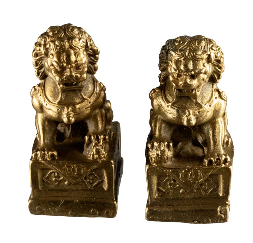 Paire de Lions Fu Foo Feng Shui 6,6 cm – Chiens Gardiens Chinois en Métal