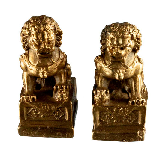Paire de Lions Fu Foo Feng Shui 6,6 cm – Chiens Gardiens Chinois en Métal