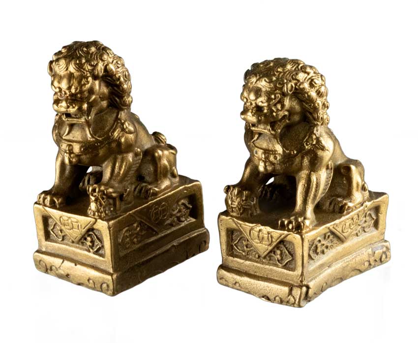 Paire de Lions Fu Foo Feng Shui 6,6 cm – Chiens Gardiens Chinois en Métal