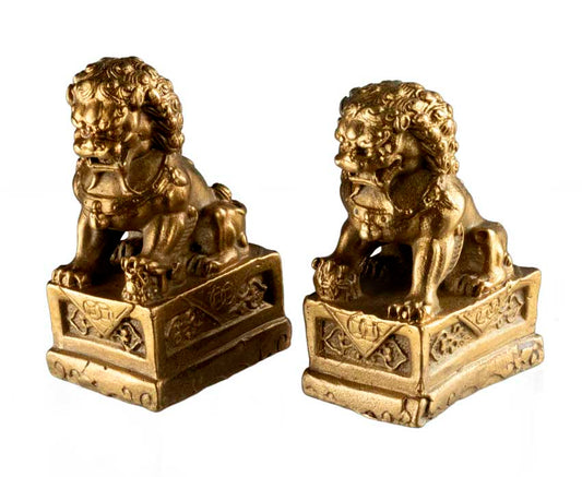 Paire de Lions Fu Foo Feng Shui 6,6 cm – Chiens Gardiens Chinois en Métal