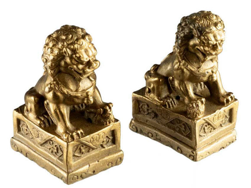 Paire de Lions Fu Foo Feng Shui 6,6 cm – Chiens Gardiens Chinois en Métal