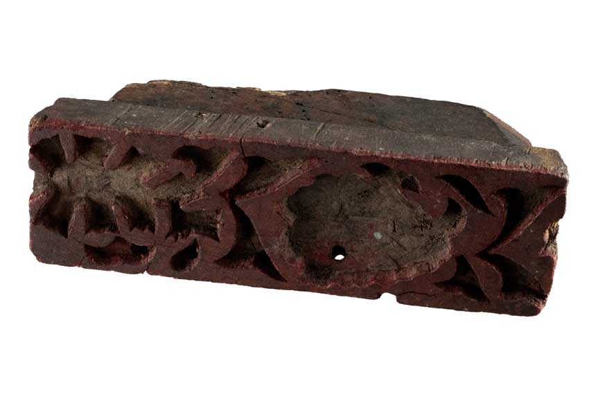 Tampon Indien En Bois Batik Ancien 16,5 Cm Motif Floral