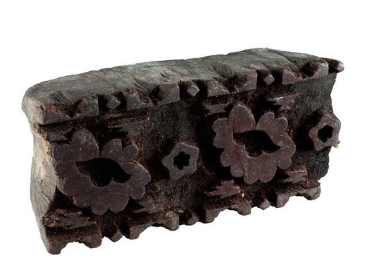 Ancien Tampon Indien En Bois Batik Block Print Motif Floral