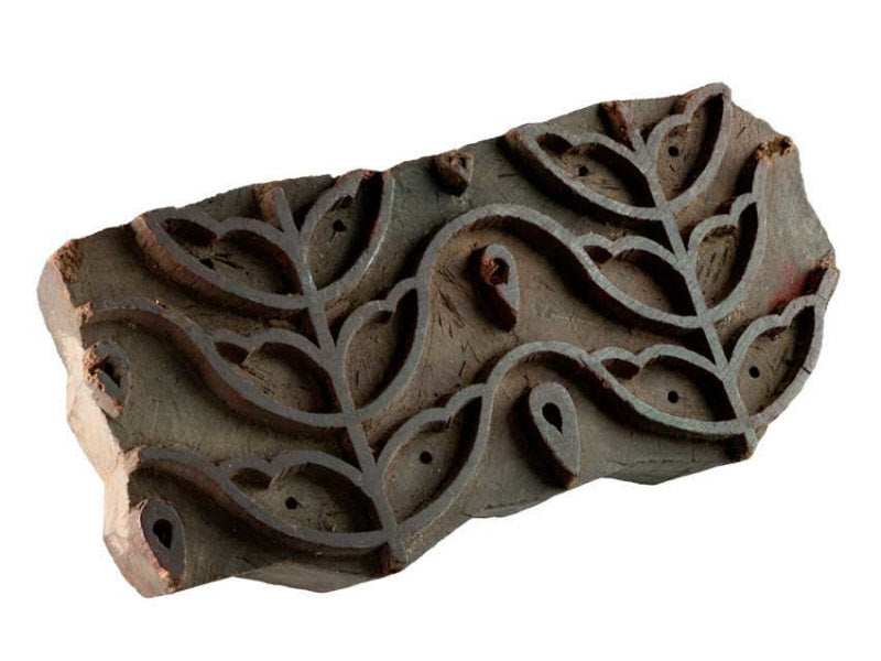 Ancien Tampon Bois Indien Batik 20,5 cm pour Décoration – Block Print Floral