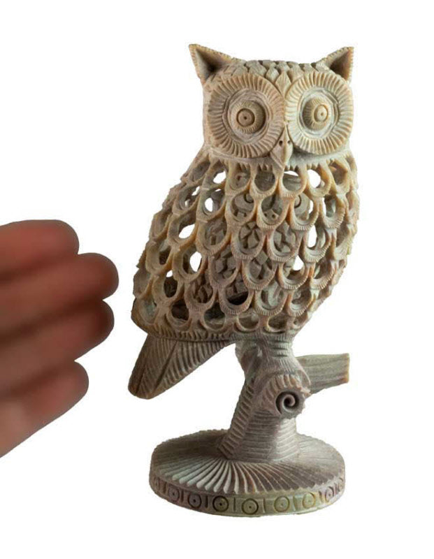 Statuette Chouette en Pierre 16 cm – Artisanat Indien