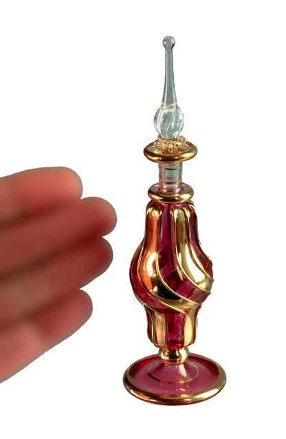 Flacon à Parfum Rouge et Doré en Verre Soufflé – Artisanat Égyptien