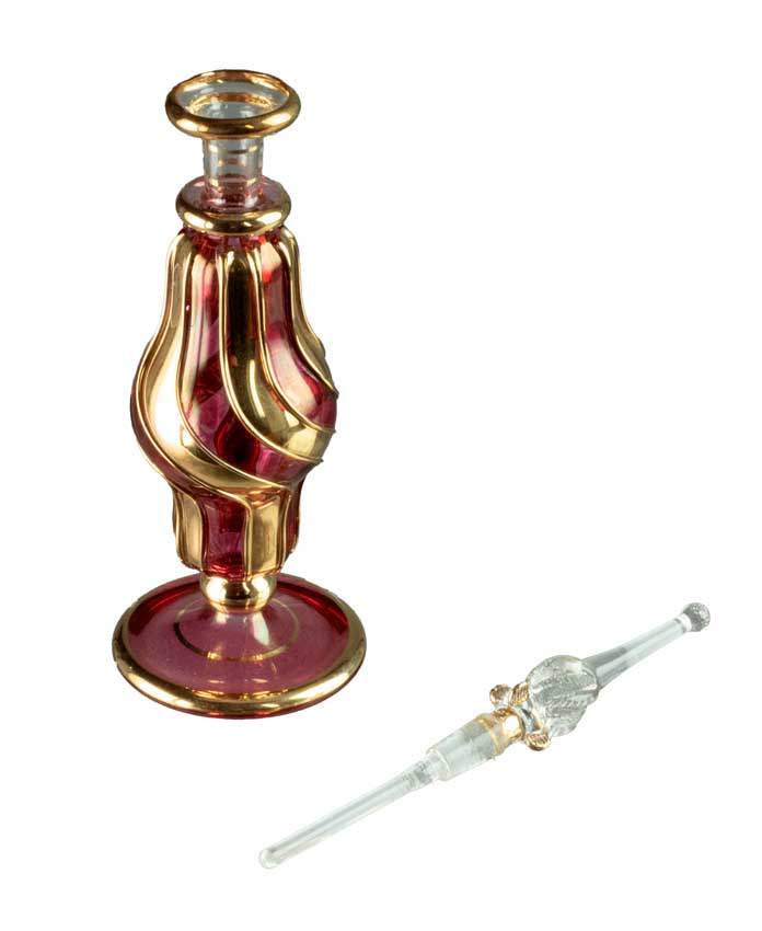 Flacon à Parfum Rouge et Doré en Verre Soufflé – Artisanat Égyptien