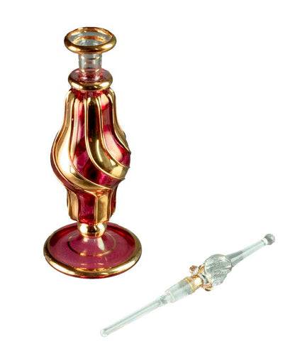 Flacon à Parfum Rouge et Doré en Verre Soufflé – Artisanat Égyptien