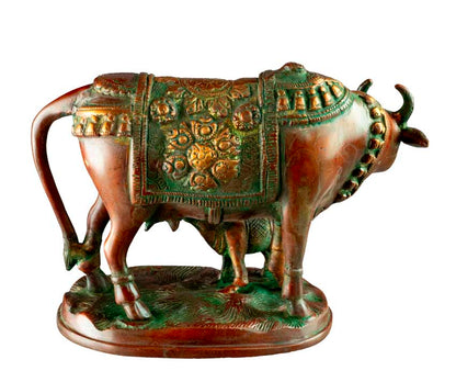 Statue Vache Sacrée Gao Mata 18,5 cm – Artisanat Indien en Laiton