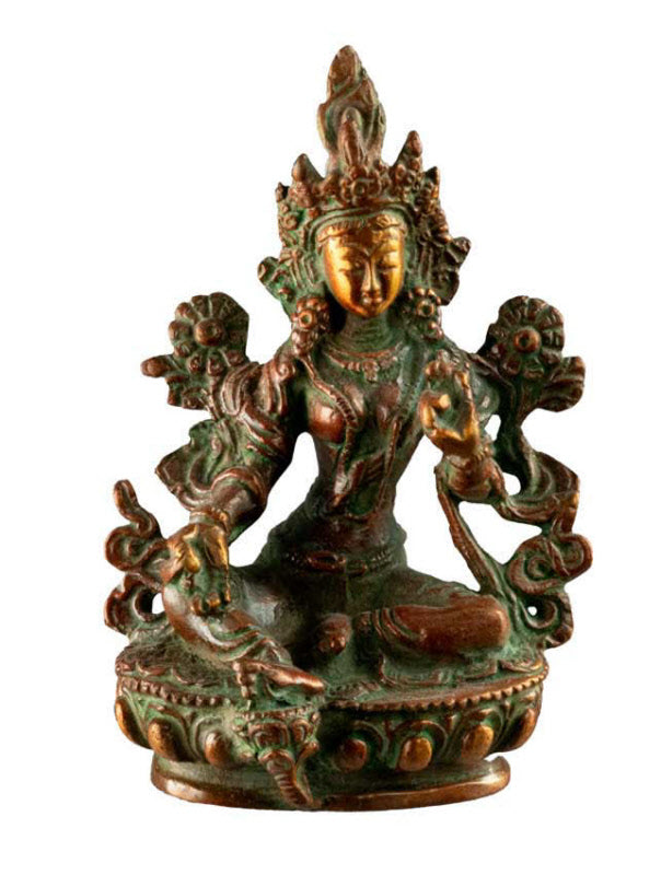 Statue Tara Verte en Laiton – Artisanat Bouddhiste Tibétain du Népal