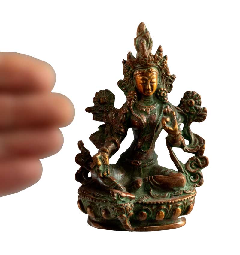 Statue Tara Verte en Laiton – Artisanat Bouddhiste Tibétain du Népal