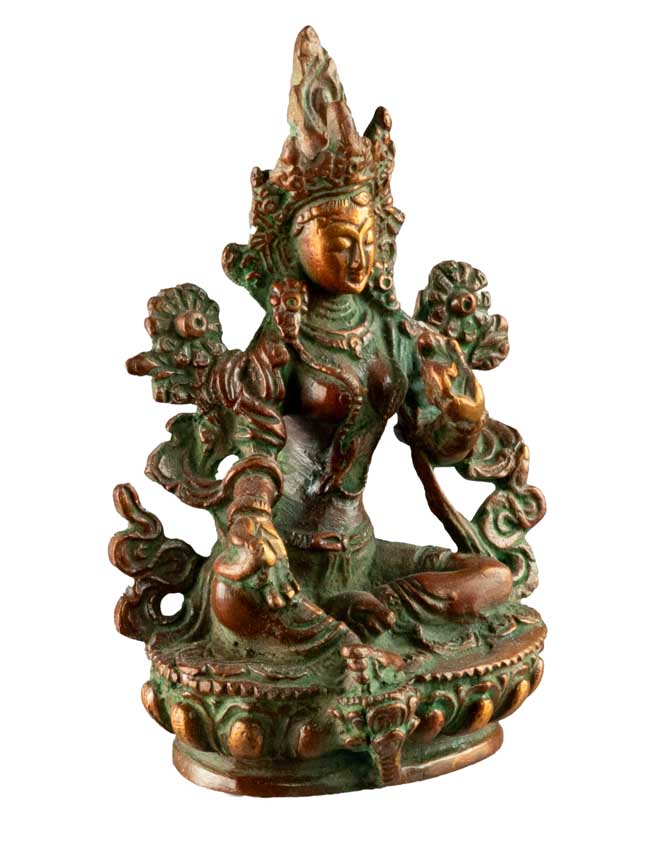 Statue Tara Verte en Laiton – Artisanat Bouddhiste Tibétain du Népal