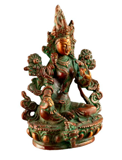 Statue Tara Verte en Laiton – Artisanat Bouddhiste Tibétain du Népal