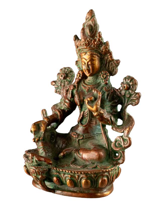 Statue Tara Verte en Laiton – Artisanat Bouddhiste Tibétain du Népal