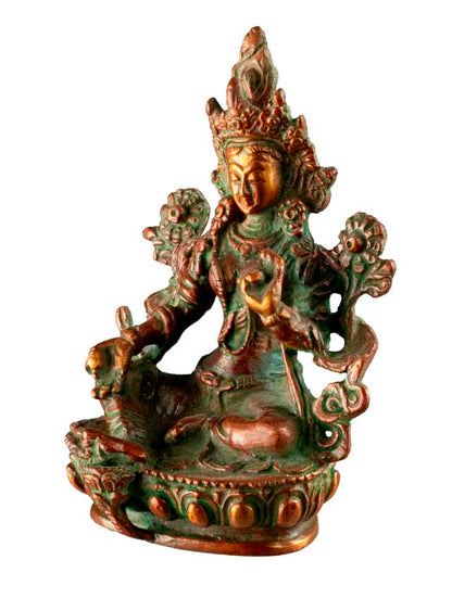 Statue Tara Verte en Laiton – Artisanat Bouddhiste Tibétain du Népal