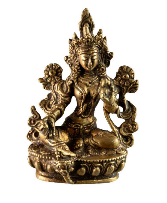 Statue Tara Verte en Laiton – Artisanat Bouddhiste Tibétain du Népal