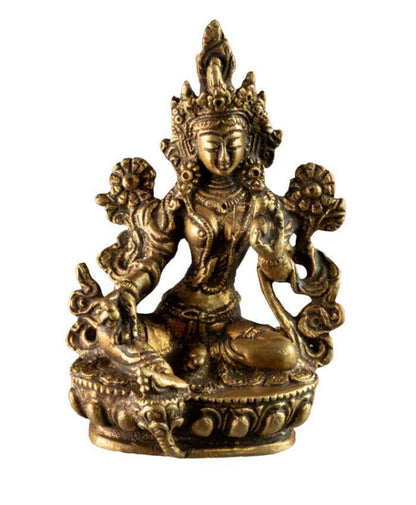 Statue Tara Verte en Laiton – Artisanat Bouddhiste Tibétain du Népal