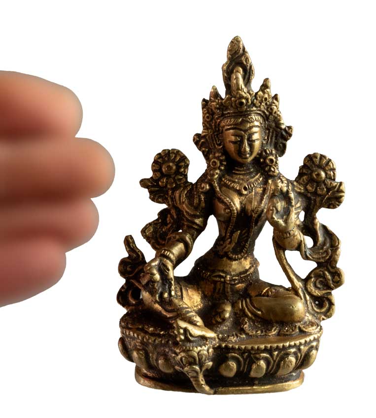 Statue Tara Verte en Laiton – Artisanat Bouddhiste Tibétain du Népal