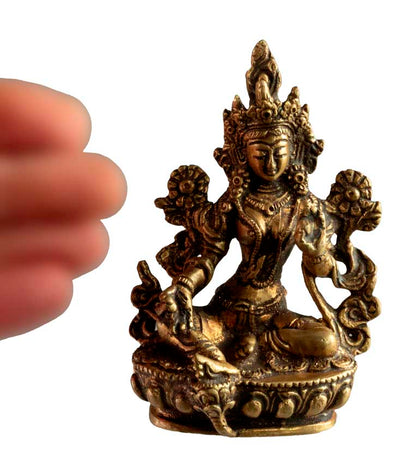 Statue Tara Verte en Laiton – Artisanat Bouddhiste Tibétain du Népal