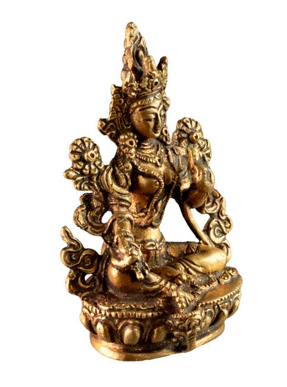 Statue Tara Verte en Laiton – Artisanat Bouddhiste Tibétain du Népal