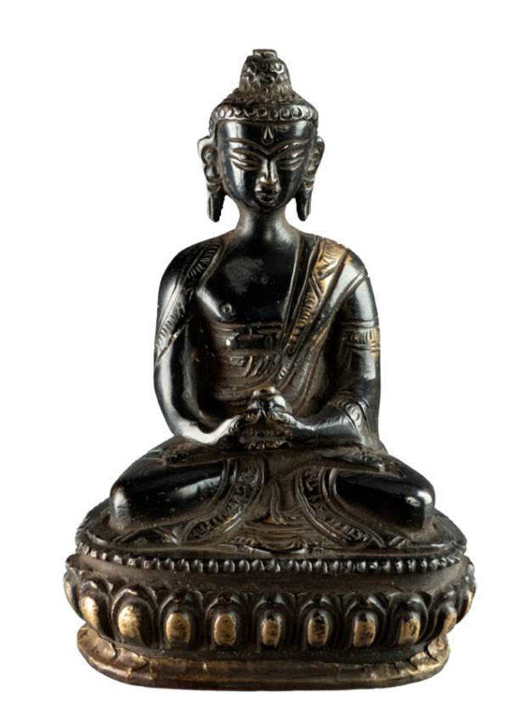 Statue Bouddha Amitabha Dhyana Mudra 12 cm – Laiton Patiné du Népal