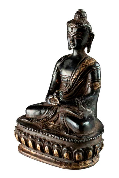 Statue Bouddha Amitabha Dhyana Mudra 12 cm – Laiton Patiné du Népal