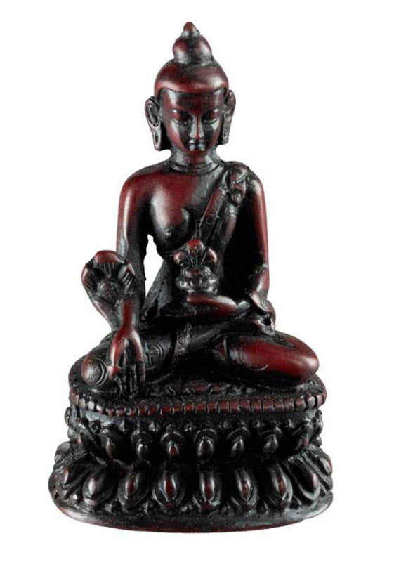 Statue Bouddha Médecine 9 cm – Sculpture artisanale népalaise en résine bordeaux