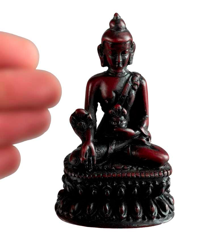 Statue Bouddha Médecine 9 cm – Sculpture artisanale népalaise en résine bordeaux