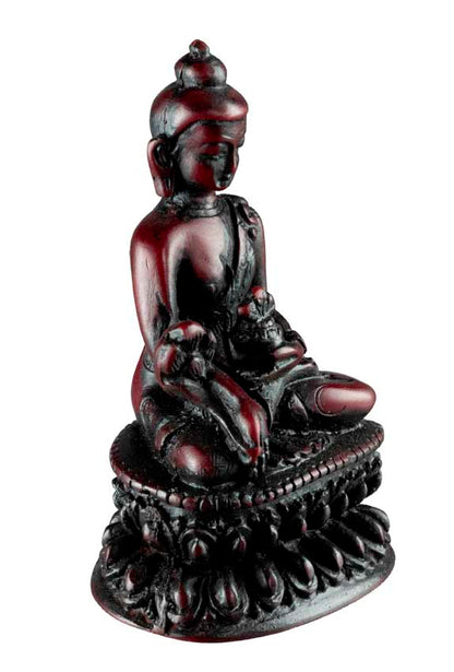 Statue Bouddha Médecine 9 cm – Sculpture artisanale népalaise en résine bordeaux