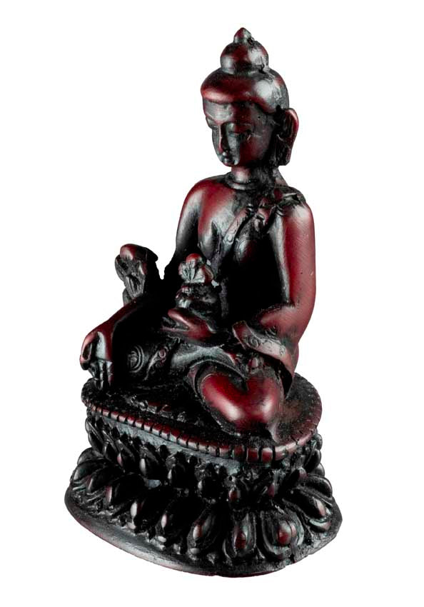 Statue Bouddha Médecine 9 cm – Sculpture artisanale népalaise en résine bordeaux