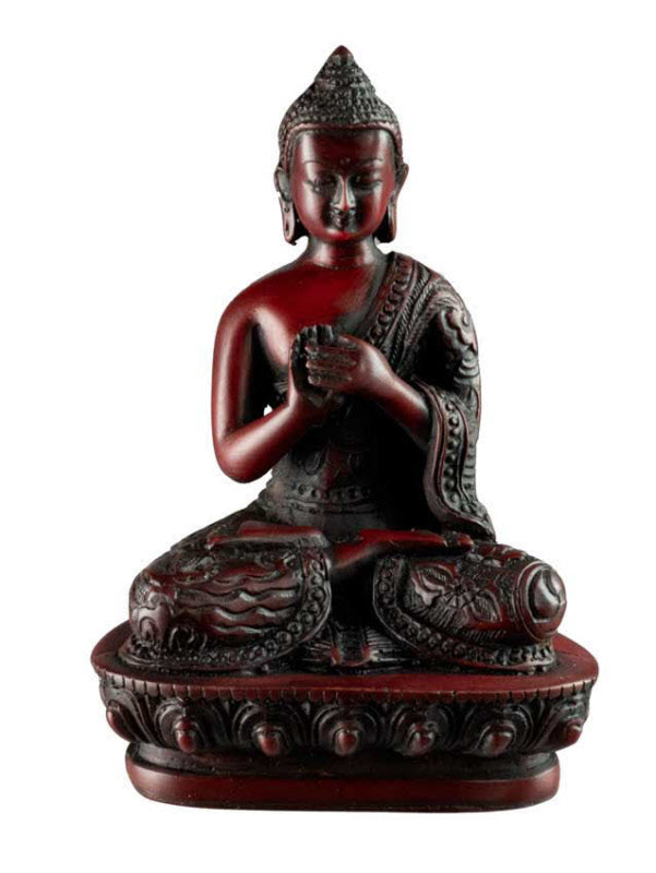 Statue Bouddha Vairocana Dharmachakra Mudra en Résine Bordeaux – Artisanat du Népal