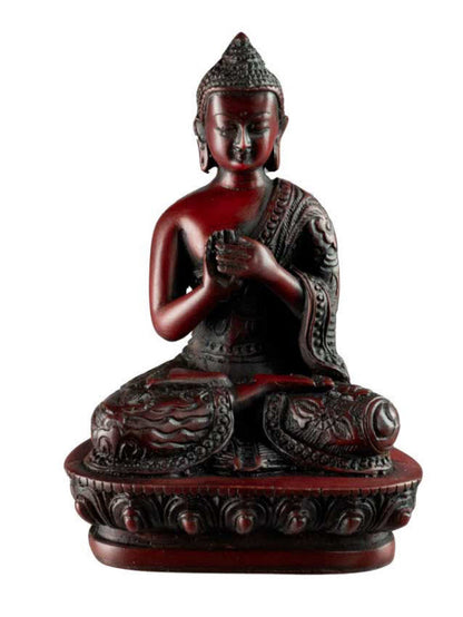 Statue Bouddha Vairocana Dharmachakra Mudra en Résine Bordeaux – Artisanat du Népal