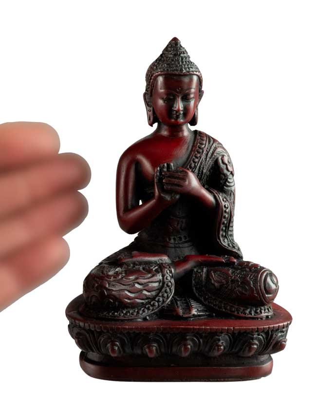 Statue Bouddha Vairocana Dharmachakra Mudra en Résine Bordeaux – Artisanat du Népal