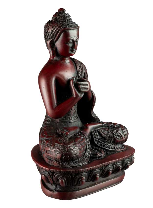 Statue Bouddha Vairocana Dharmachakra Mudra en Résine Bordeaux – Artisanat du Népal