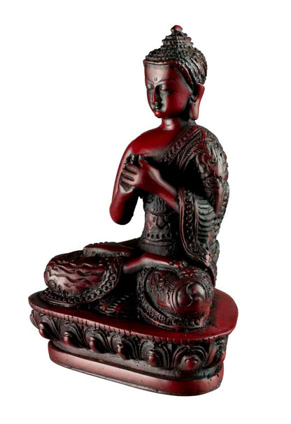 Statue Bouddha Vairocana Dharmachakra Mudra en Résine Bordeaux – Artisanat du Népal