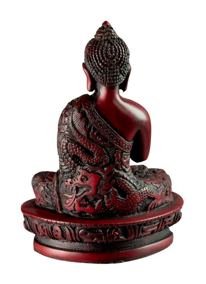 Statue Bouddha Vairocana Dharmachakra Mudra en Résine Bordeaux – Artisanat du Népal