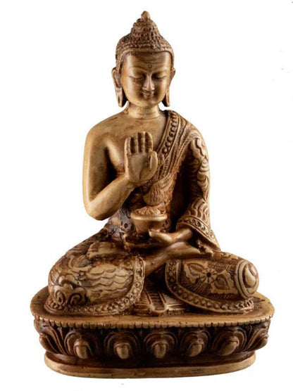 Statue Bouddha Amoghasiddhi Abhaya Mudra – Résine artisanale du Népal 13,5 cm