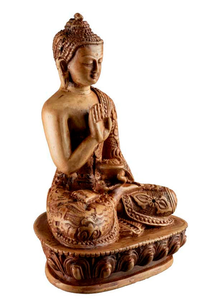 Statue Bouddha Amoghasiddhi Abhaya Mudra – Résine artisanale du Népal 13,5 cm