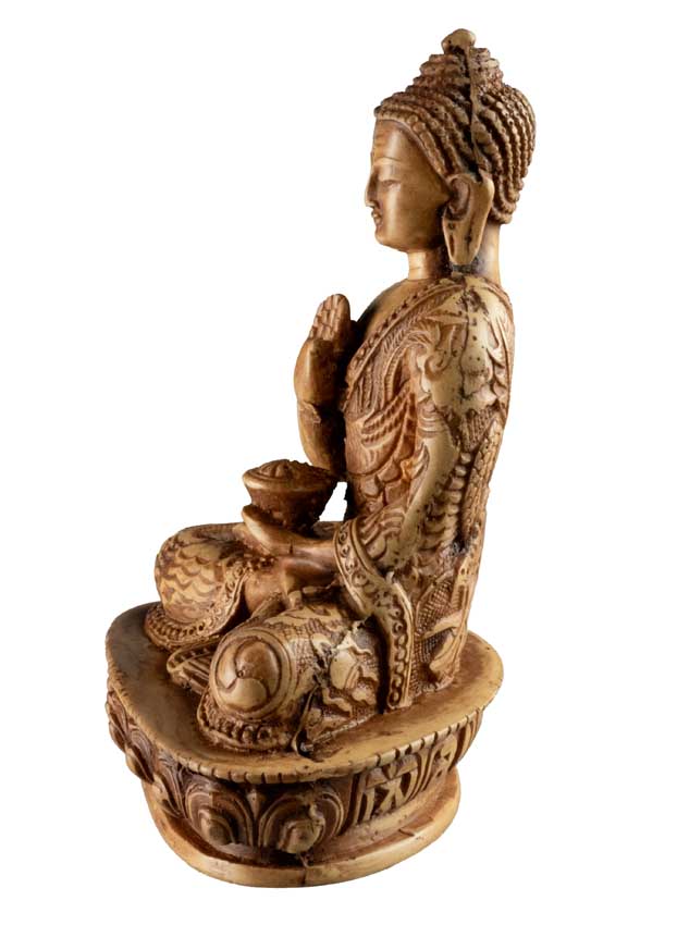 Statue Bouddha Amoghasiddhi Abhaya Mudra – Résine artisanale du Népal 13,5 cm
