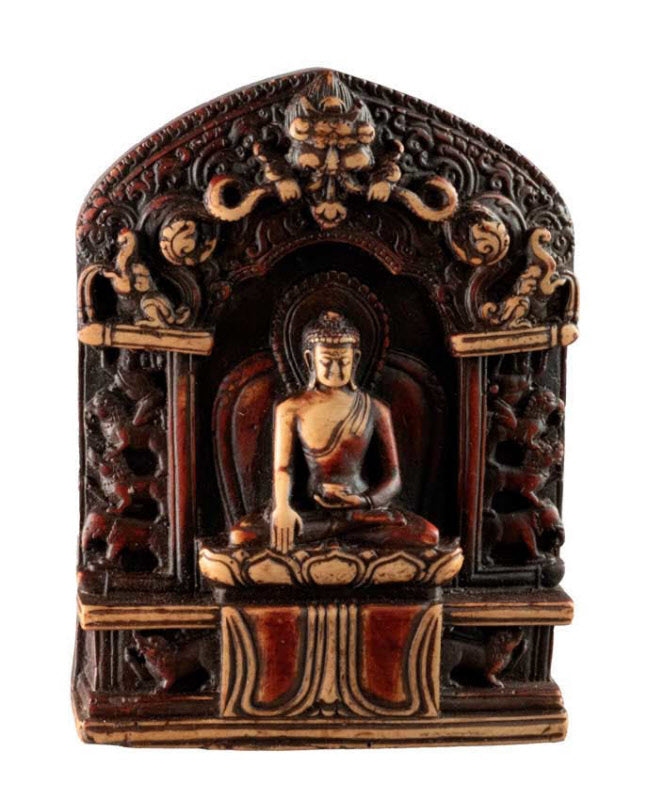 Statue Bouddha Shakyamuni Bhumisparsha Mudra 10,5 cm – Artisanat bouddhiste népalais en résine patinée