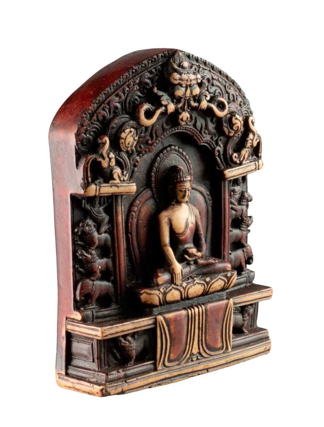 Statue Bouddha Shakyamuni Bhumisparsha Mudra 10,5 cm – Artisanat bouddhiste népalais en résine patinée