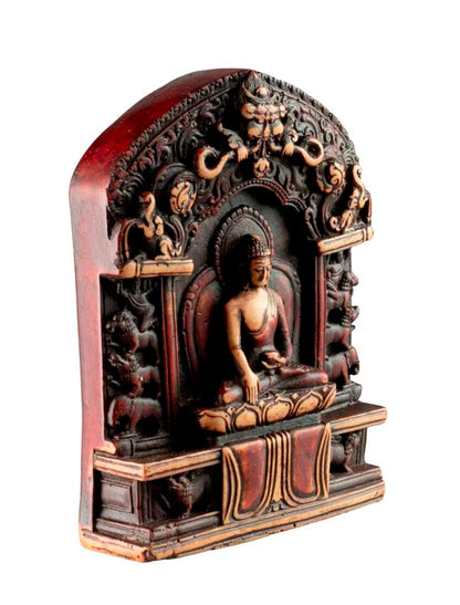 Statue Bouddha Shakyamuni Bhumisparsha Mudra 10,5 cm – Artisanat bouddhiste népalais en résine patinée