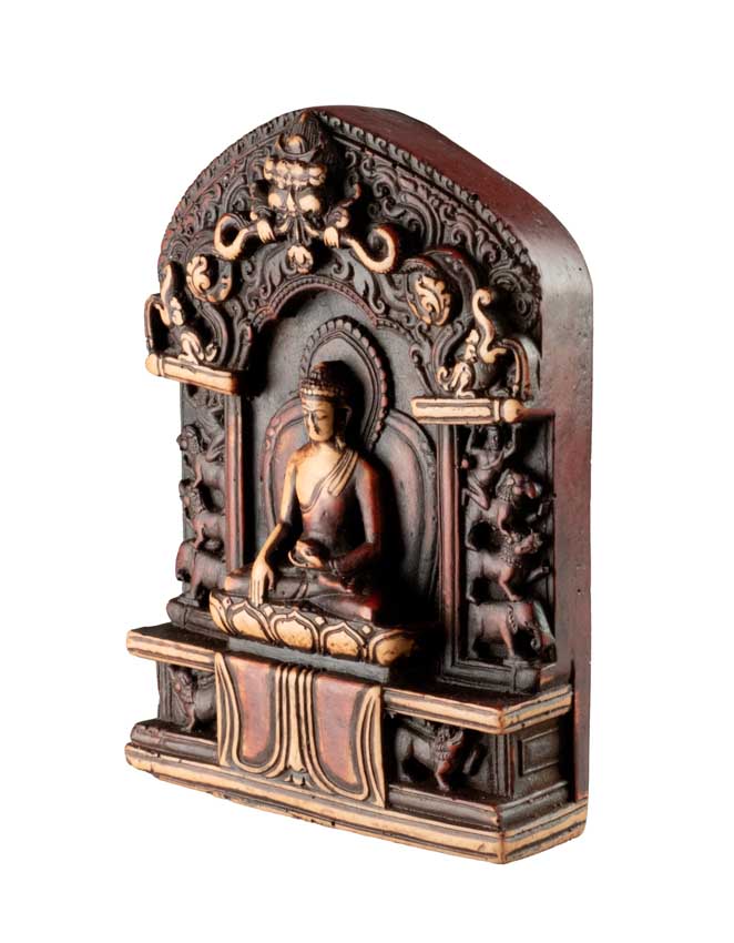 Statue Bouddha Shakyamuni Bhumisparsha Mudra 10,5 cm – Artisanat bouddhiste népalais en résine patinée