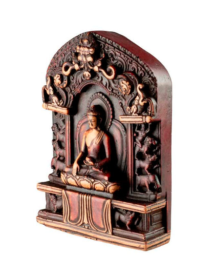 Statue Bouddha Shakyamuni Bhumisparsha Mudra 10,5 cm – Artisanat bouddhiste népalais en résine patinée