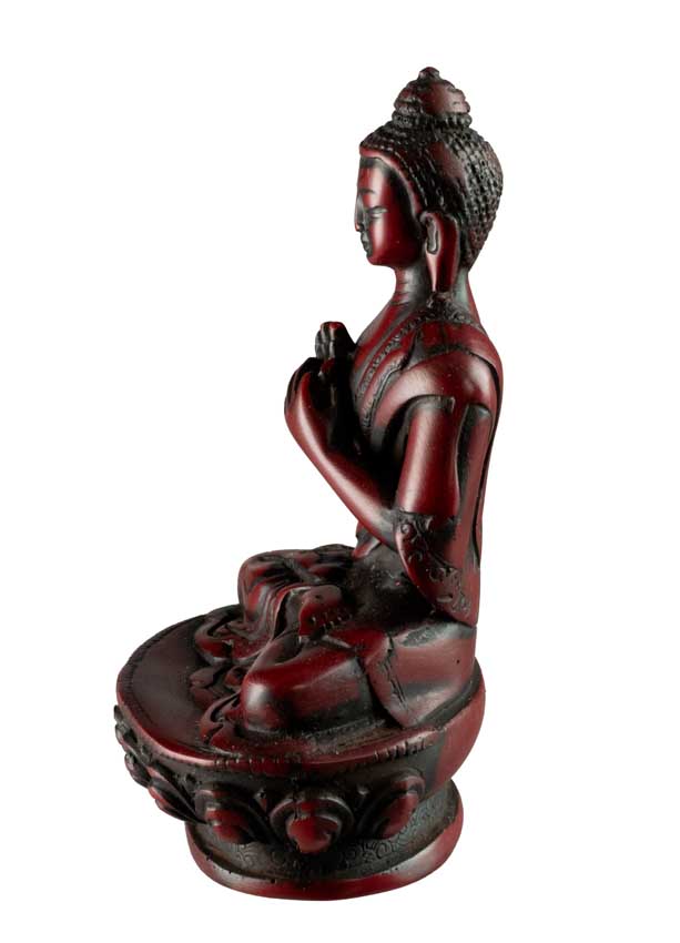 Statue Bouddha Vairocana Dharmachakra Mudra – Résine bordeaux artisanale du Népal 11 cm