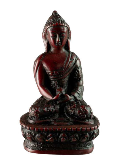 Statue Bouddha Amitabha Dhyana Mudra 9 cm – Sculpture artisanale népalaise en résine bordeaux