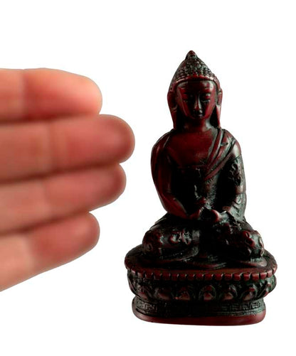 Statue Bouddha Amitabha Dhyana Mudra 9 cm – Sculpture artisanale népalaise en résine bordeaux
