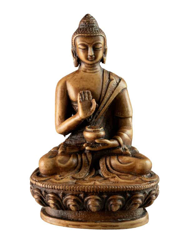 Statue Bouddha Amoghasiddhi Abhaya Mudra – Résine beige artisanale du Népal