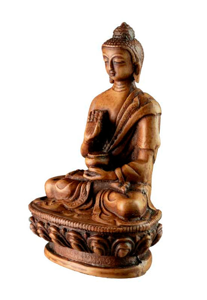 Statue Bouddha Amoghasiddhi Abhaya Mudra – Résine beige artisanale du Népal